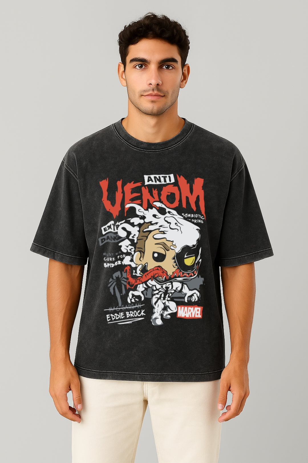 🕷️ Anti-Venom Acid Wash Oversized T-Shirt | Marvel x Streetwear Edition acid Black