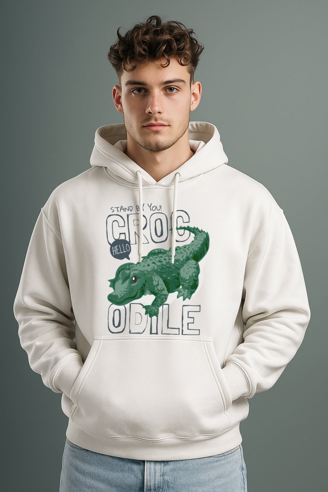 “Crocodile Hello” Oversized Hoodie White