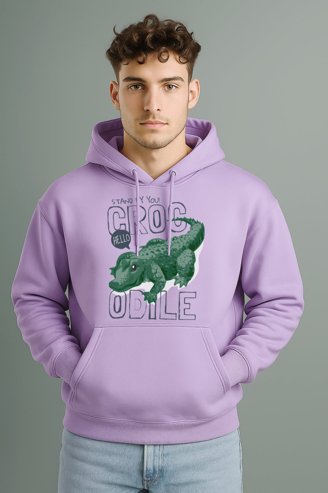 “Crocodile Hello” Oversized Hoodie Lavender