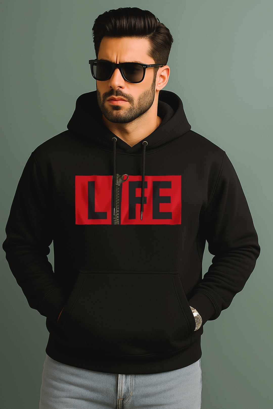 “LIFE Unzipped” Oversized Hoodie Black