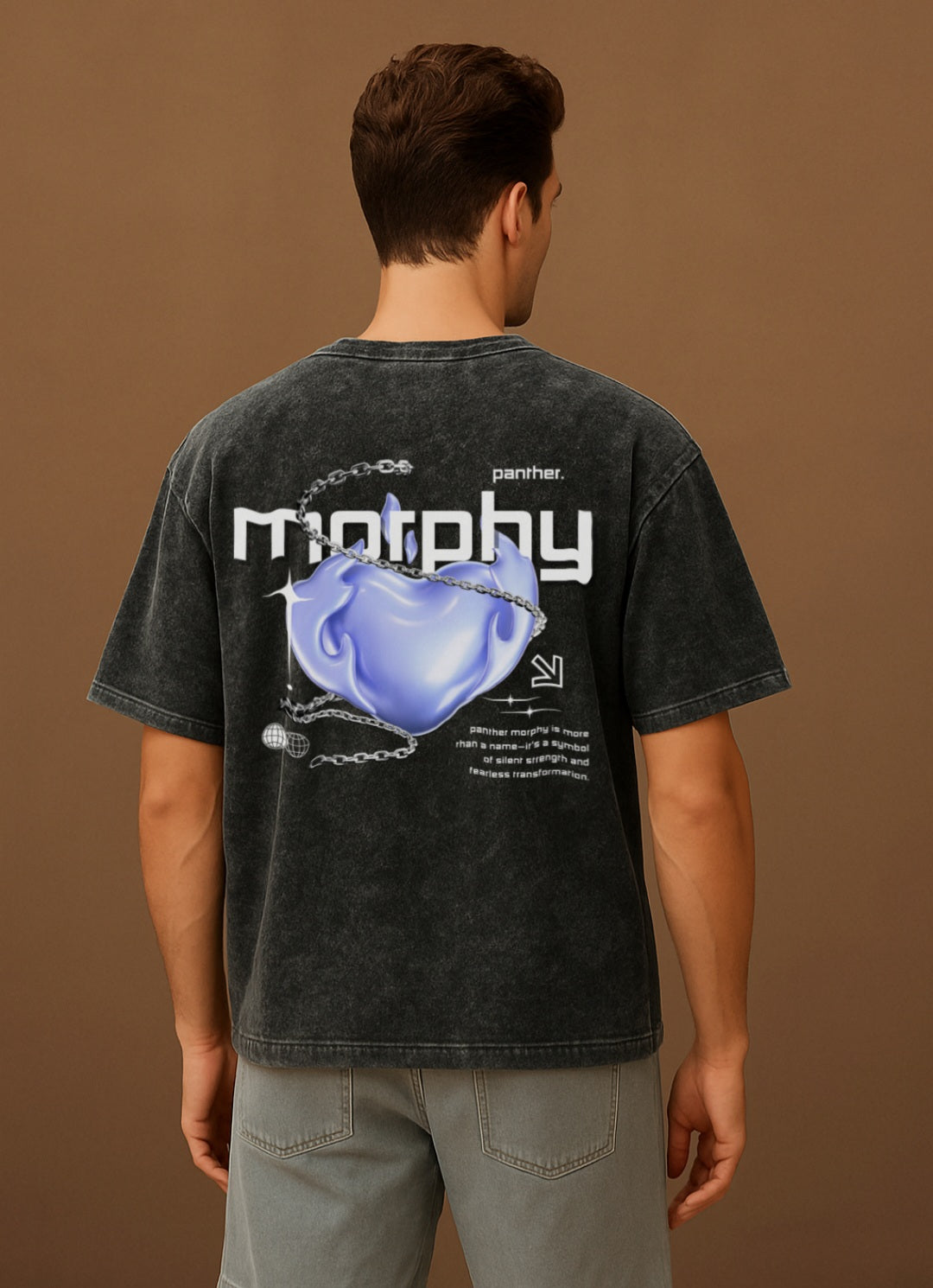MORPHY Acid Wash Oversized Graphic T-Shirt 🧊 | Panther Morphy acid Black