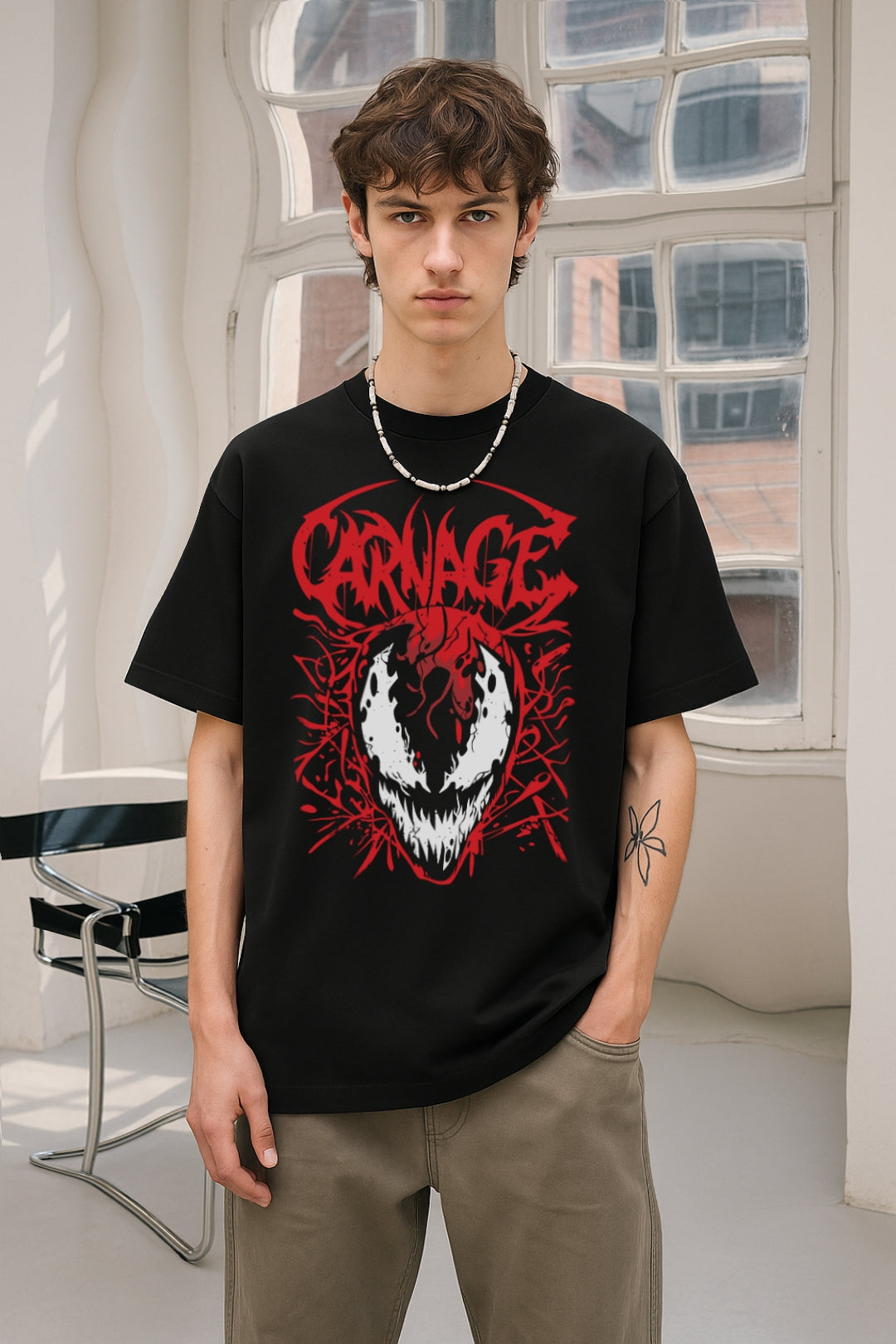 🕷Men’s Classic Oversized Venom Carnage T-Shirt – Marvel Graphic Tee Black