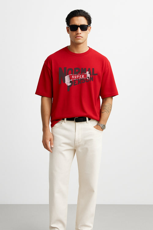 "Normal Super Person" Oversized T-Shirt Red