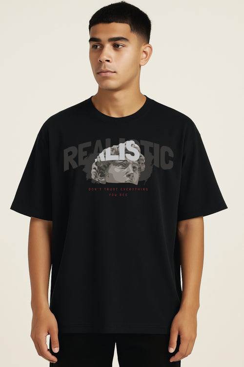 "REALISTIC Statue Graphic Oversized Tee – Artistic Streetwear Style" Black