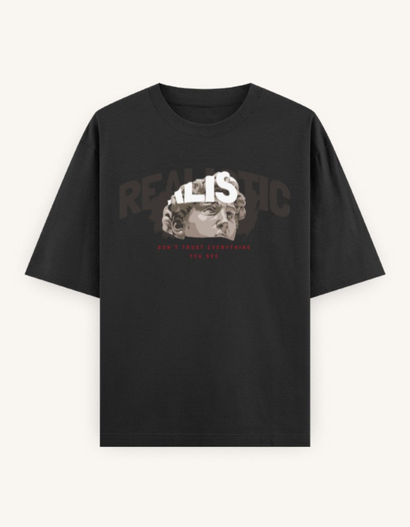 "REALISTIC Statue Graphic Oversized Tee – Artistic Streetwear Style" Black