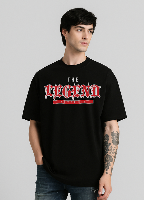 "The Legend Never Die" Oversized T-Shirt | Gothic Streetwear Statement Tee Black