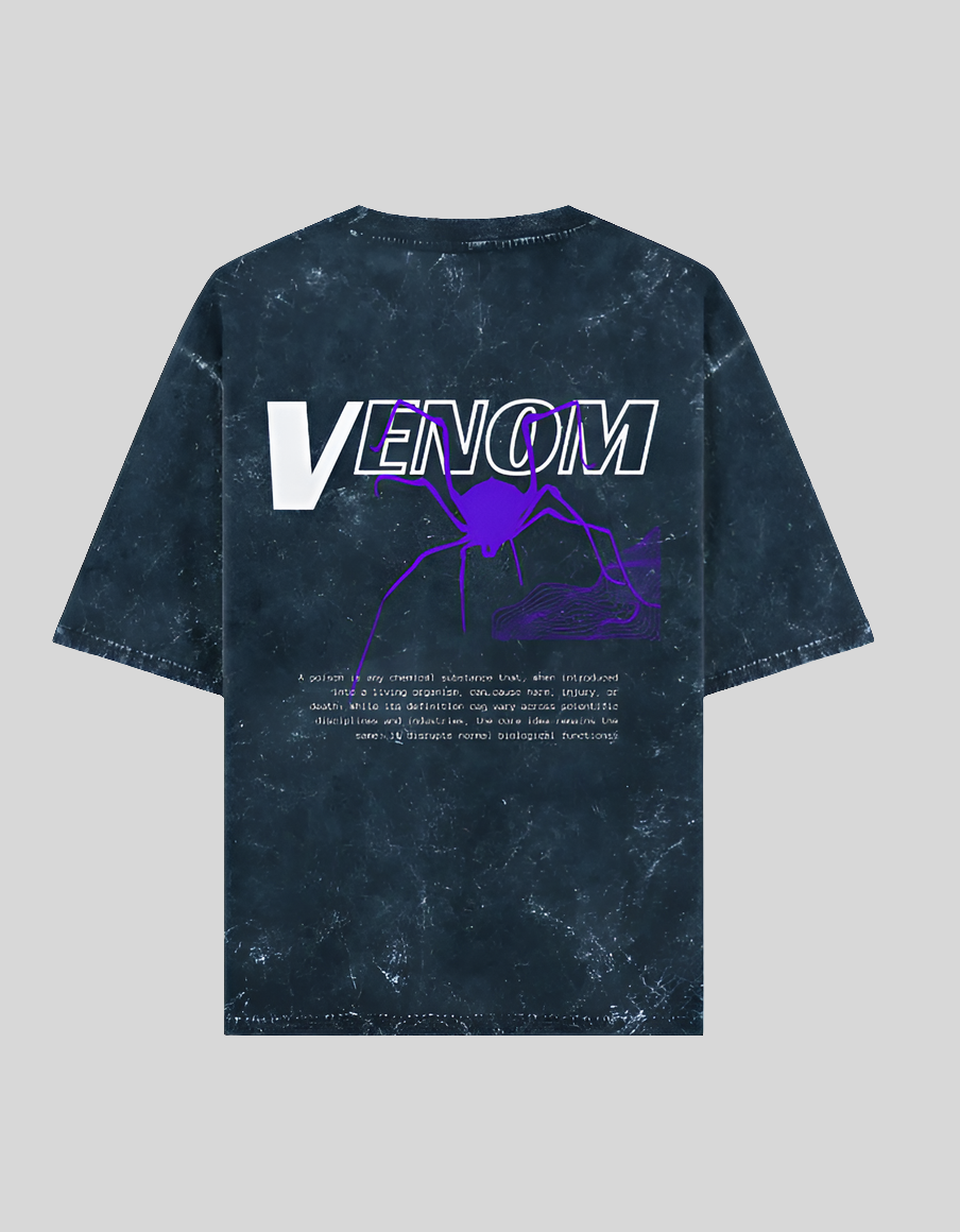 VENOM Oversized Graphic T-Shirt 🕷️ | Acid Wash Streetwear Style Acid Navy Blue 
