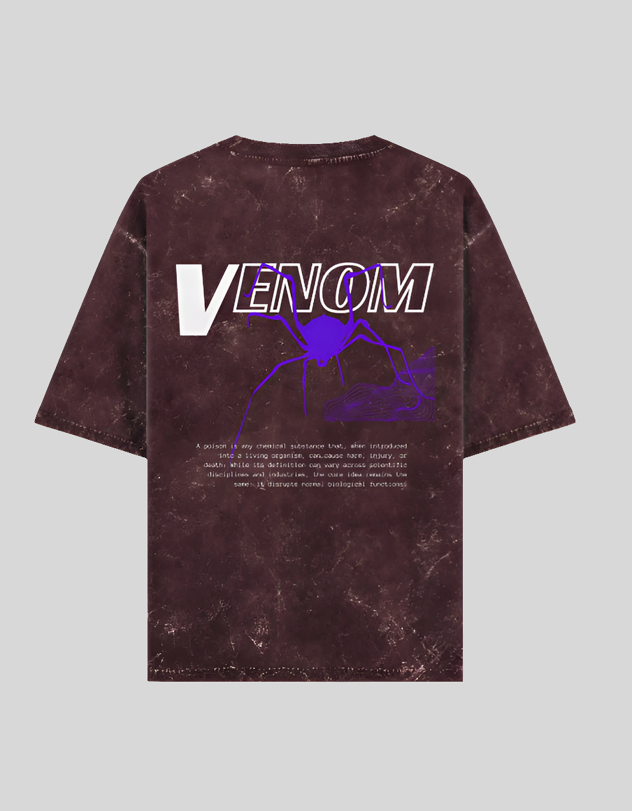 VENOM Oversized Graphic T-Shirt 🕷️ | Acid Wash Streetwear Style Acid Maroon
