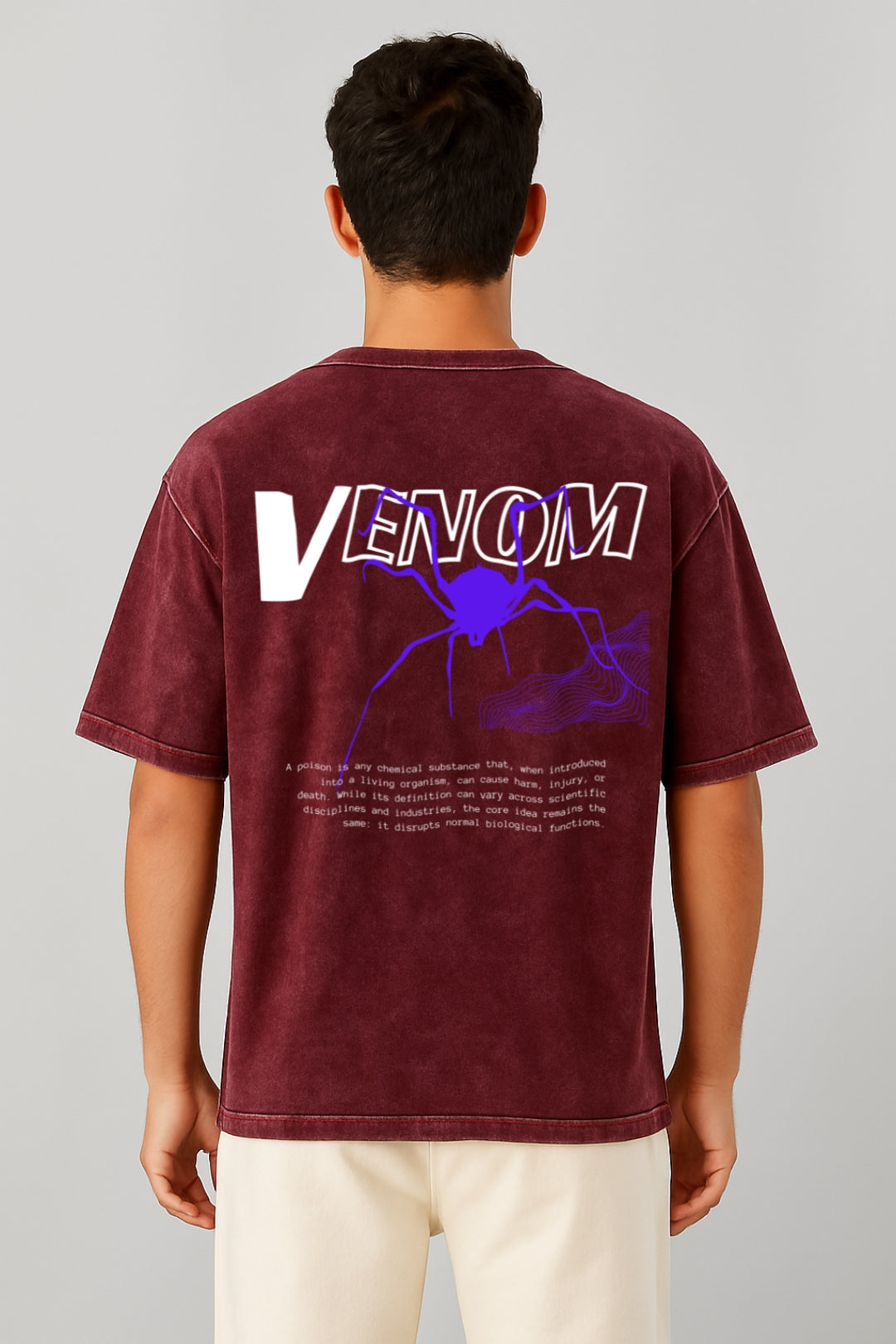 VENOM Oversized Graphic T-Shirt 🕷️ | Acid Wash Streetwear Style Acid Maroon