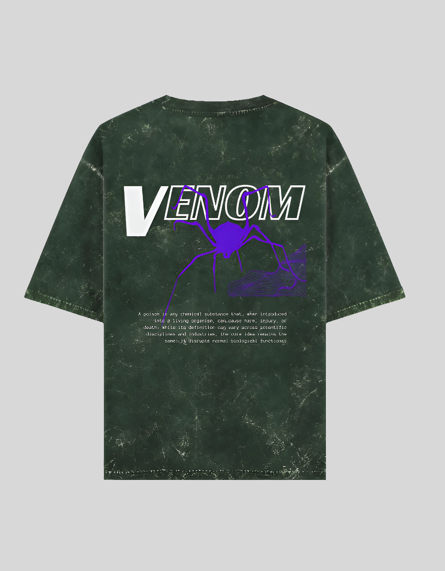 VENOM Oversized Graphic T-Shirt 🕷️ | Acid Wash Streetwear Style Acid Bottle Green