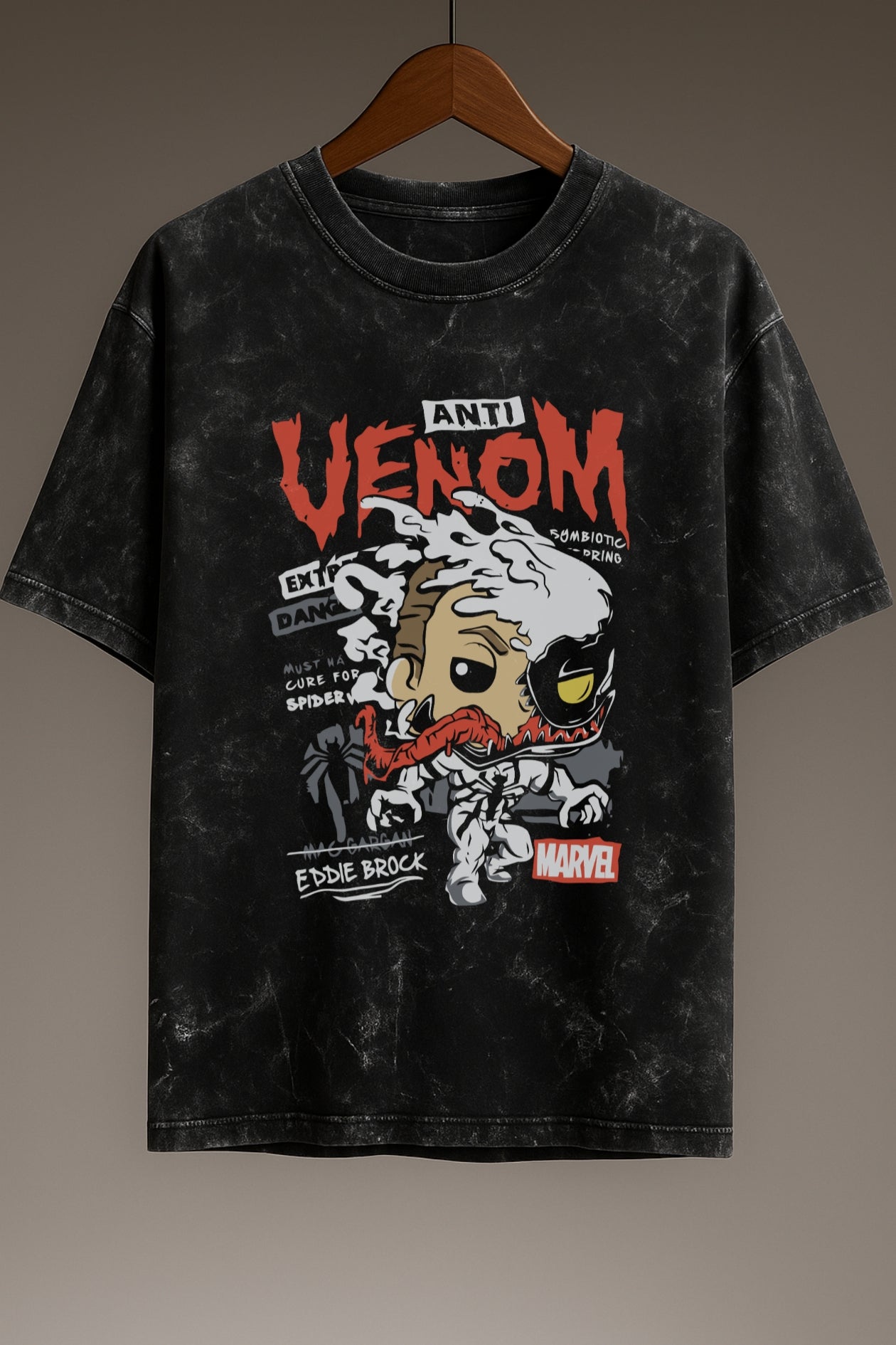 🕷️ Anti-Venom Acid Wash Oversized T-Shirt | Marvel x Streetwear Edition acid Black